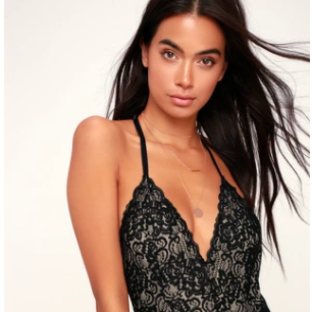 Lulu's Black and Nude Lace Bodysuit